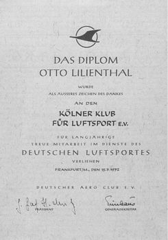 Das Diplom Otto Lilienthal